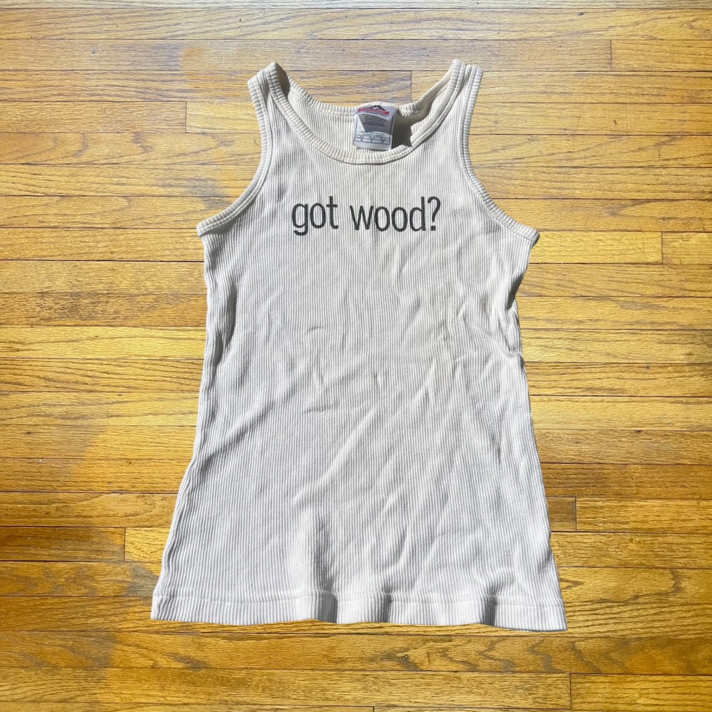 Vintage Alstyle Got Wood? Ribbed Tank Top Cream Y2K Graphic Tee Small